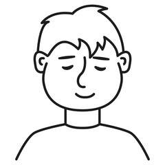 Cute child with glasses.Cute happy kid.Little boy. Portrait of a child.Outline vector illustration.Doodle sketch icon. Isolated on white background.