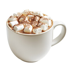 Warm mug of hot chocolate topped with marshmallows and cocoa powder. Perfect for a cozy winter day!