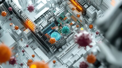 Fototapeta premium Top-down view of virus invasion in data systems.