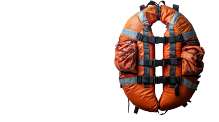Bright orange life jacket ready for safety on adventurous river rafting trips this summer