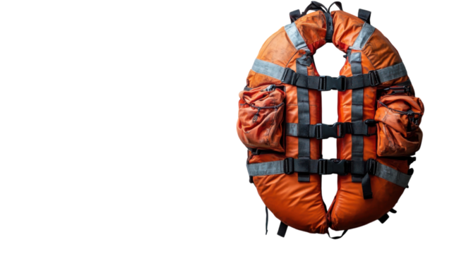 Bright orange life jacket ready for safety on adventurous river rafting trips this summer