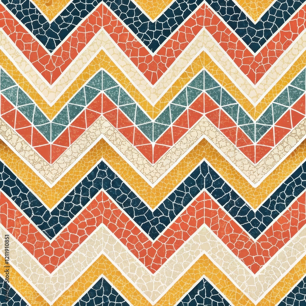 Wall mural Abstract Geometric Chevron Pattern with Cracked Texture in Warm Tones Seamless Design for Textile