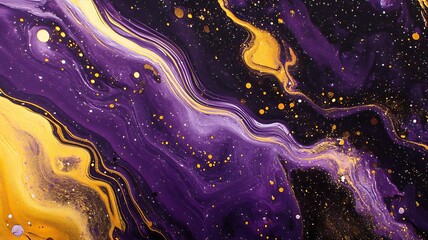 Abstract Purple and Gold Swirling Paint Artwork