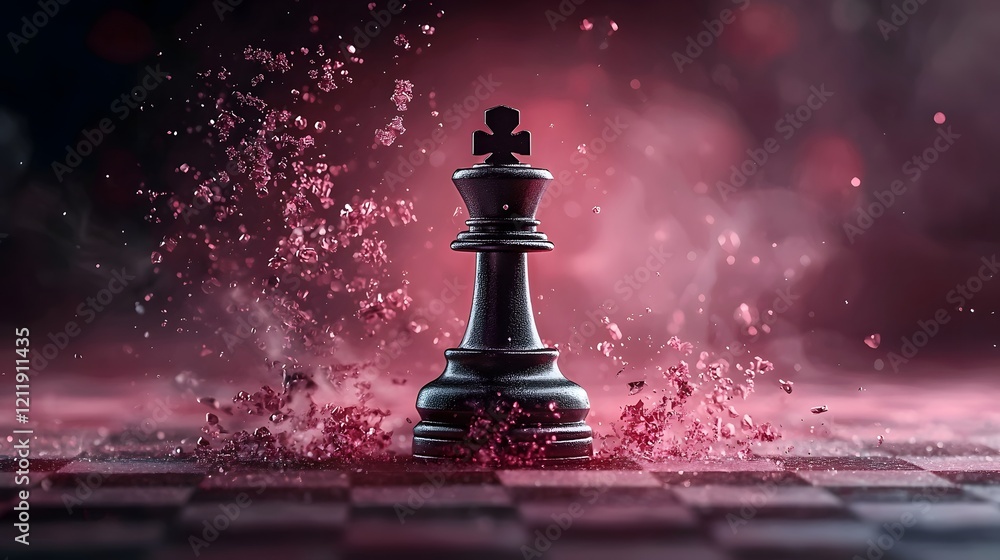 Poster multicolored holographic chess king with intricate fractal lights symbolizing futuristic and multidi