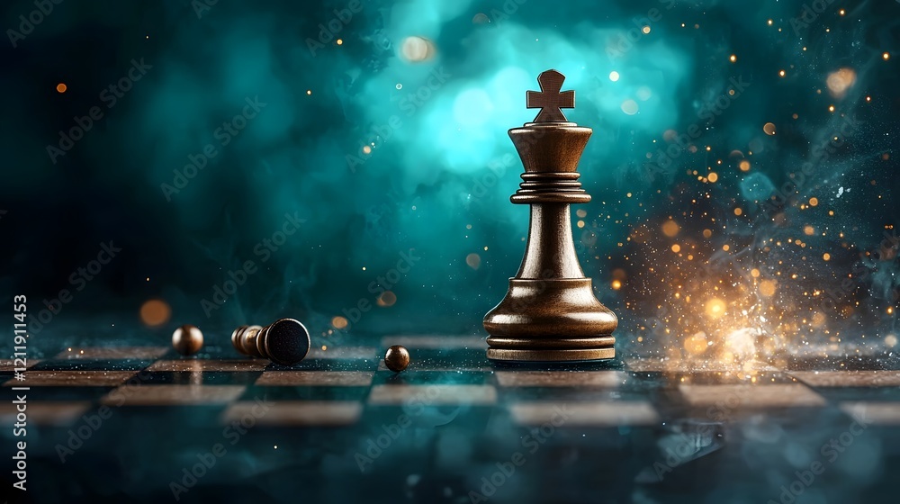 Poster multicolored holographic chess king with fractal lights representing futuristic and multidimensional