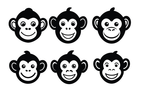 set of monke cartoon faces bundle