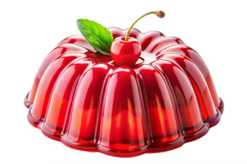 Red gelatin dessert isolated on transparent or white background, png

