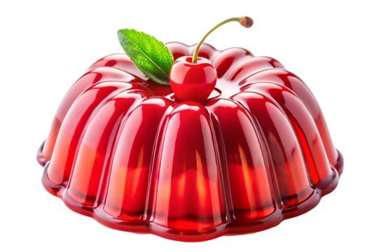 Red gelatin dessert isolated on transparent or white background, png
