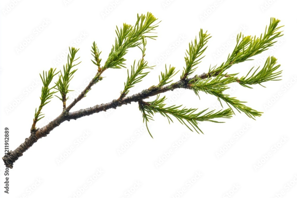 Poster A single branch of a pine tree against a white background, ideal for use in design and photography projects