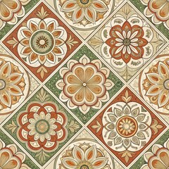 Intricate Floral Tile Pattern Seamless Vintage Design Ornate Mandala Motifs Autumnal Hues Square