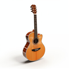 Obraz premium Acoustic Guitar Wood Grain Musical Instrument Studio Shot Isolated White Background