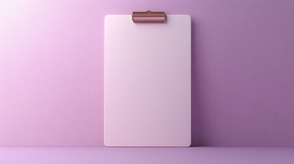 A 3D clipboard with a smooth finish, placed against a solid lavender background, with soft lighting coming from the right side
