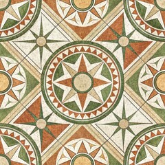 Geometric Patterned Floor Tile Seamless Texture Green Beige Orange Design