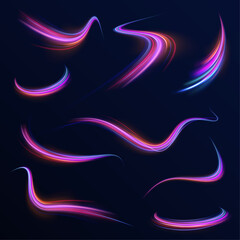 Neon color glowing lines background, Glowing wave swirl, impulse cable lines. High-speed light trails effect. Futuristic dynamic motion technology. Png, neon, line, blur, beam, ray, abstract, energy, 
