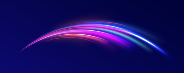Laser beams luminous abstract sparkling isolated on a transparent background.  Abstract background in blue and purple neon glow colors. Png, lens, light, neon, line, blur, beam, ray.