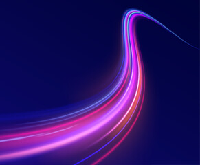 Laser beams luminous abstract sparkling isolated on a transparent background.  Abstract background in blue and purple neon glow colors. Png, lens, light, neon, line, blur, beam, ray.
