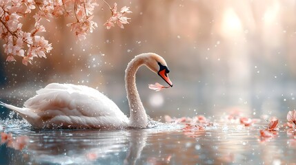 Fototapeta premium Captivating crystal swan figure refracting vibrant rainbow spectrum of light set upon a mirrored reflective surface symbolizing clarity prosperity and the beauty of nature s optical phenomena