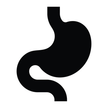 recommend clip art: Human stomach vector icon. Ideal for medical, anatomy, or digestive health themes. Black silhouette isolated on white background.