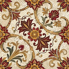 Elegant Baroque Floral Pattern Ornate Gold and Red Flower Design Seamless Texture