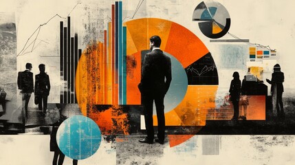 Investment strategy with charts and portfolio pie graphs in a modern collage.