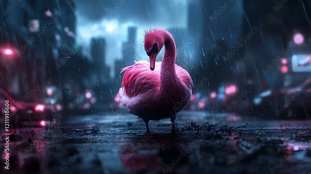 Aufkleber a glowing neon swan floating in a captivating environment symbolizing the rapid technological growth