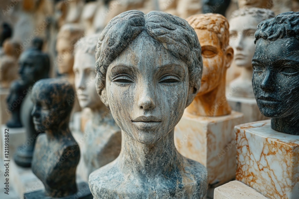 Poster A group of statues sitting together, great for any context where you need a visual representation of figures in a row
