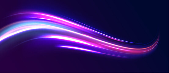 Speed of light concept background. Abstract background rotational border lines, png, effect, wave,neon,line. Neon stripes in the form of drill, turns and swirl. 