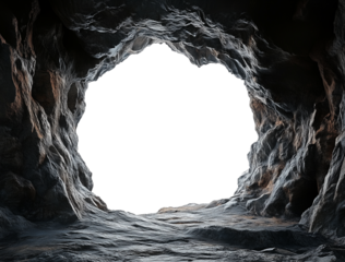 Dark Rocky Cave Entrance Isolated on Transparent Background, Natural Underground Tunnel with Rough Stone Walls