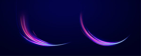 Abstract background rotational border lines, png, effect, wave,neon,line. Neon stripes in the form of drill, turns and swirl. Speed of light concept background.