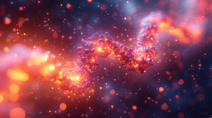 A 3D molecular dynamics simulation showing protein folding in real-time, with glowing energy fields