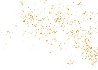 Gold shimmering glitter, scatter of sparkling confetti, sequins. Festive golden splatter decor isolated on transparent background
