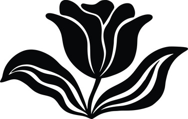 Stylized Black Tulip Flower Botanical Illustration Silhouette Design