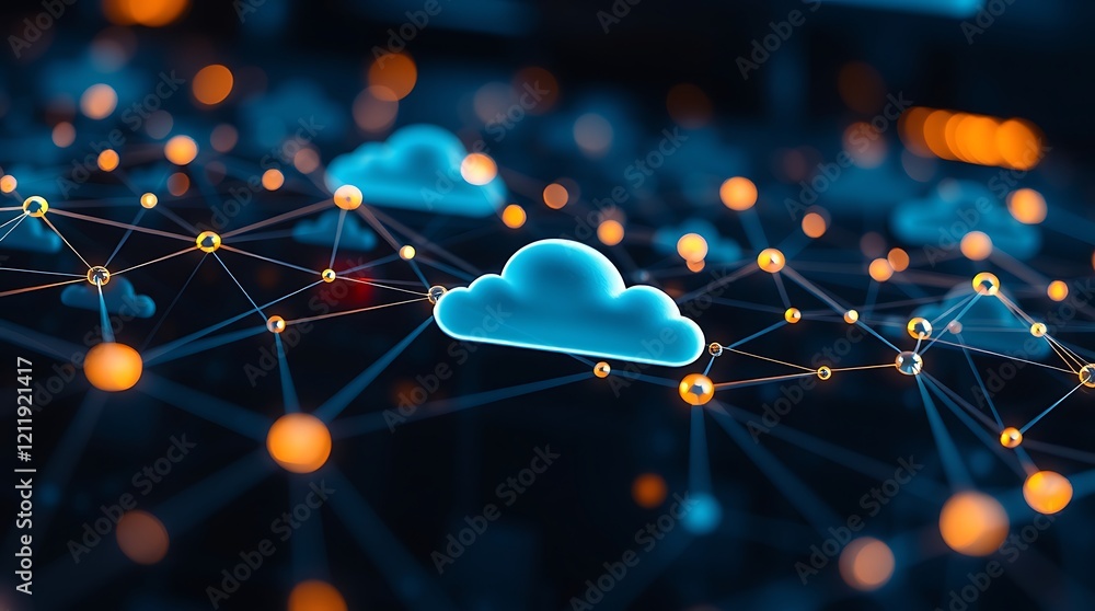 Poster futuristic network of cloud computing and blockchain technology - a vibrant 3d polygonal illustratio