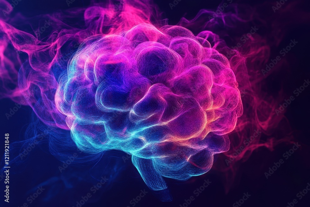 Poster abstract visual representation of a brain with vibrant colors and swirling patterns