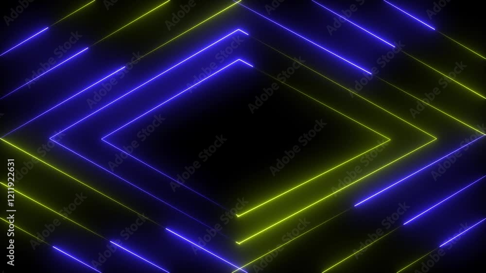 Poster glowing neon lights animation on a dark background. abstraction neon lines moving up screen saver, b