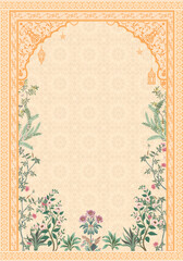 Floral Wedding Ceremony Welcome Card with Elegant Ornamentation and Arabic Motifs
