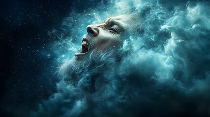 Ethereal depiction of a lion made of starlight standing in a galaxy symbolizing cosmic wisdom and leadership as a guardian of the universe