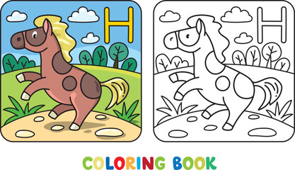 Funny horse. Animals coloring book for kids