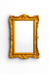 Golden mirror, front view, in the style of Baroque, isolated on white background