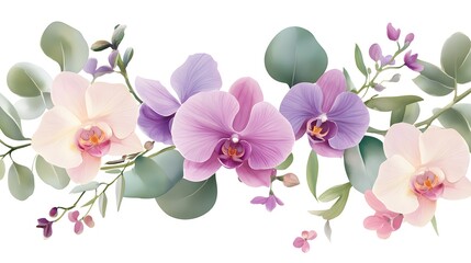 Elegant Floral Arrangement Featuring Colorful Orchids and Lush Greenery for Nature and Design Purposes