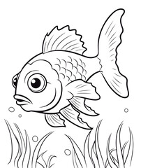 Obraz premium outlined fish coloring page illustration.