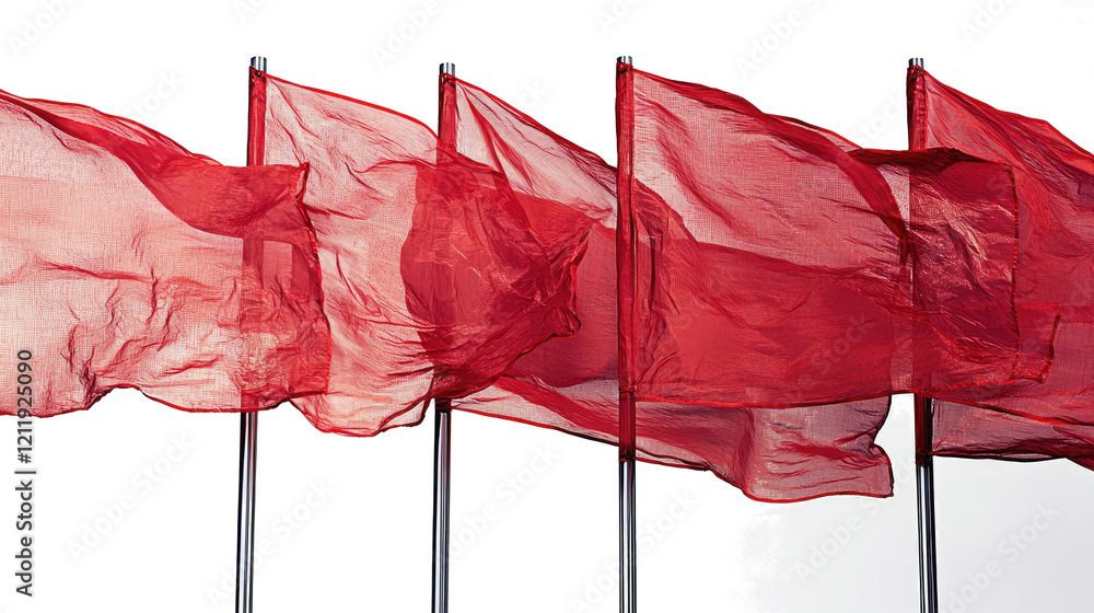 Aufkleber Set of Red Flags Fluttering on Transparent Background Generative AI
