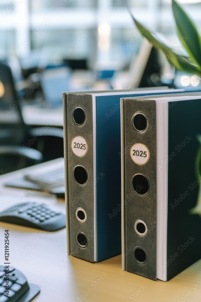 Fototapete two binders placed on a desk, perfect for organizing documents and files