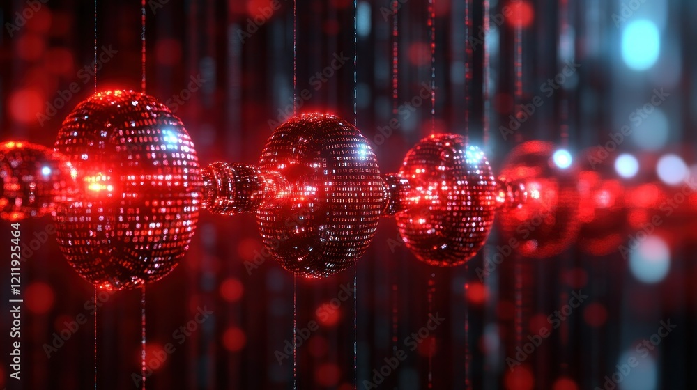 Poster abstract red sphere chain in digital space