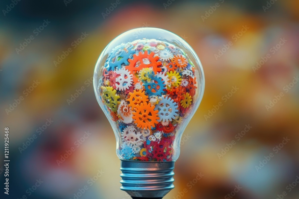 Poster a light bulb with intricate gear mechanisms visible inside