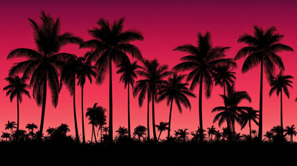 Silhouetted palm trees against vibrant sunset sky