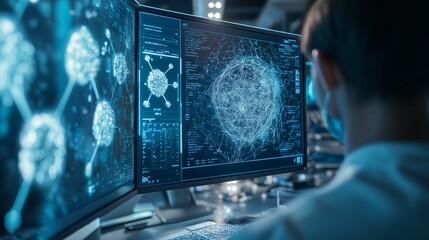 Doctors using quantum AI to make medicines, visualized as molecular structures