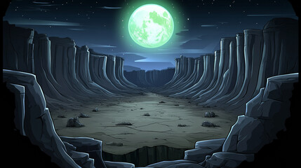 Fototapeta premium Moonlit canyon with dramatic cliffs and starry sky