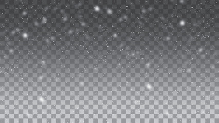Stock vector illustration falling snow. Magic bokeh shines with white dust. Small realistic glare on a transparent background.