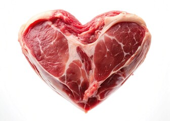 Obraz premium Raw Heart-Shaped Meat Double Exposure on White: High-Resolution Stock Photo